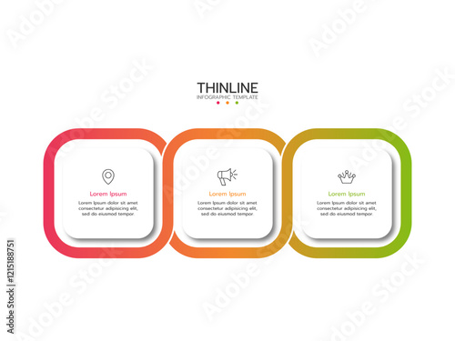Business process. Thinline infographics with 3 steps, and options. Vector chart.