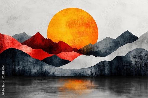 Stunning graphic layout showcasing mountains and sunset colors for promotional flyer design photo