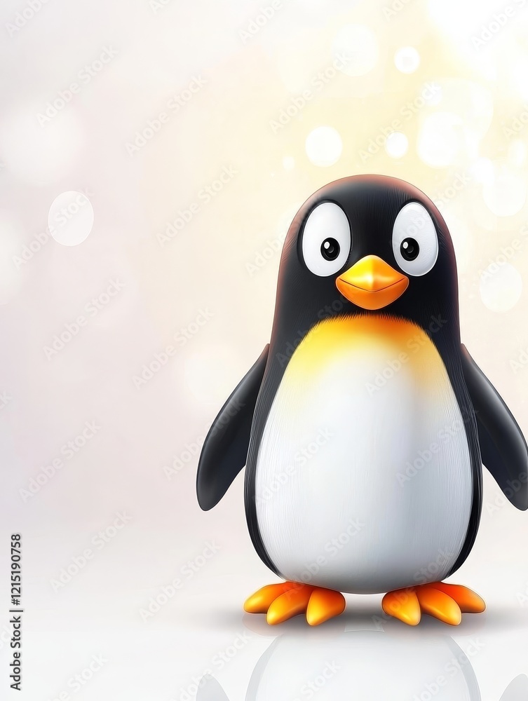 Obraz premium Adorable Cartoon Penguin - A cute, cartoon penguin stands against a soft, light background. Perfect for children's products or winter themes.