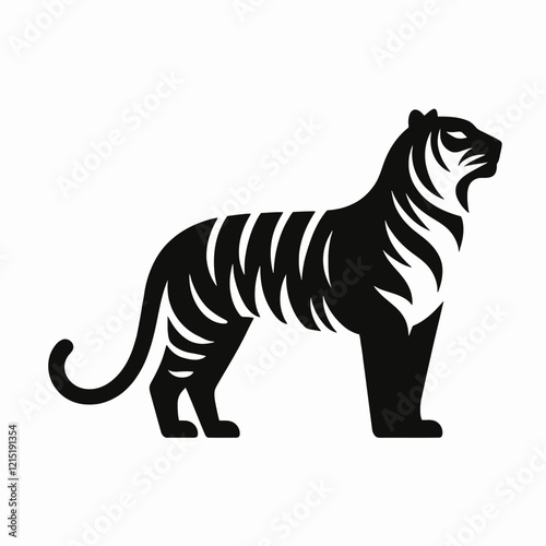  Indian Tiger silhouette in black on a white background
