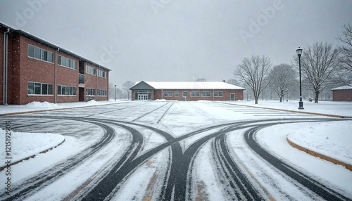 Wallpaper Mural Snowy School Parking Lot with Tire Tracks Torontodigital.ca