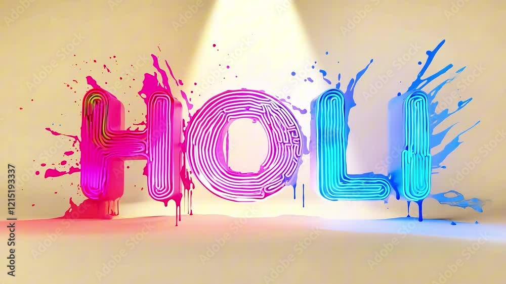 Vibrant artistic expression with colorful paint splash and illuminated for Holi festival