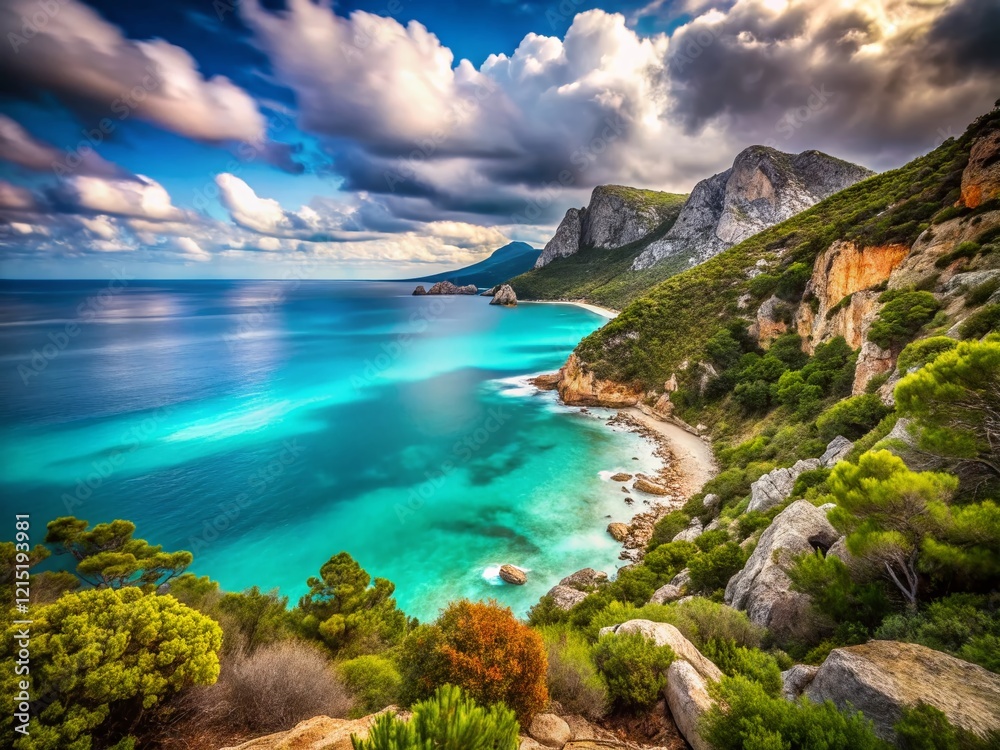 Fototapeta premium Panoramic Long Exposure: Orosei Gulf & Cala Mariolu Bay, Sardinia, Italy