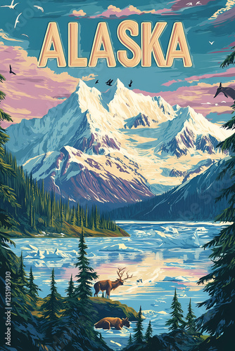 Travel poster of Alaska. Wall hanging art of Alaska.