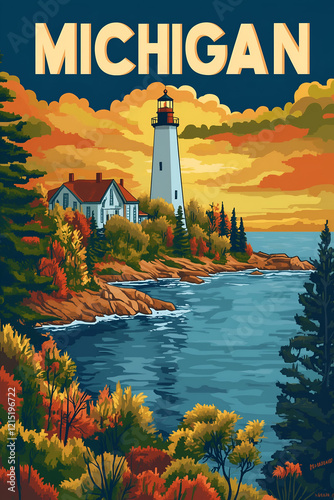Travel poster of Michigan. Wall hanging art of Michigan.