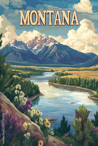 Travel poster of Montana. Wall hanging art of Montana.