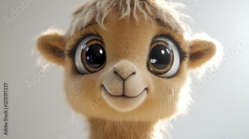 Cute animated llama with big eyes and fluffy fur