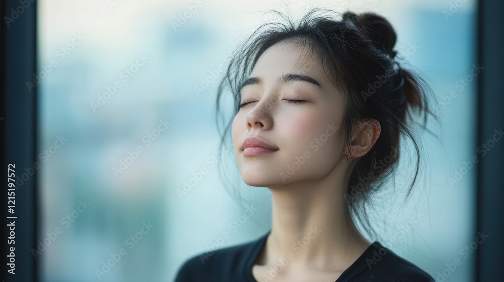 Peaceful Moment: A Woman's Serene Reflection by a Window Peaceful Moment: A Woman's Serene Reflection by a Window
