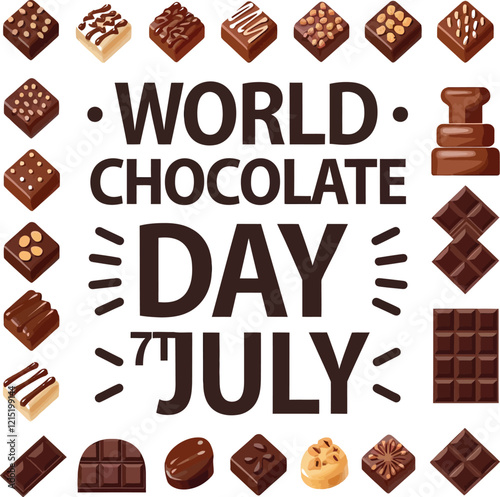 World Chocolate Day 7th July vector illustration style handwritten lettering. Greeting card with calligraphy.