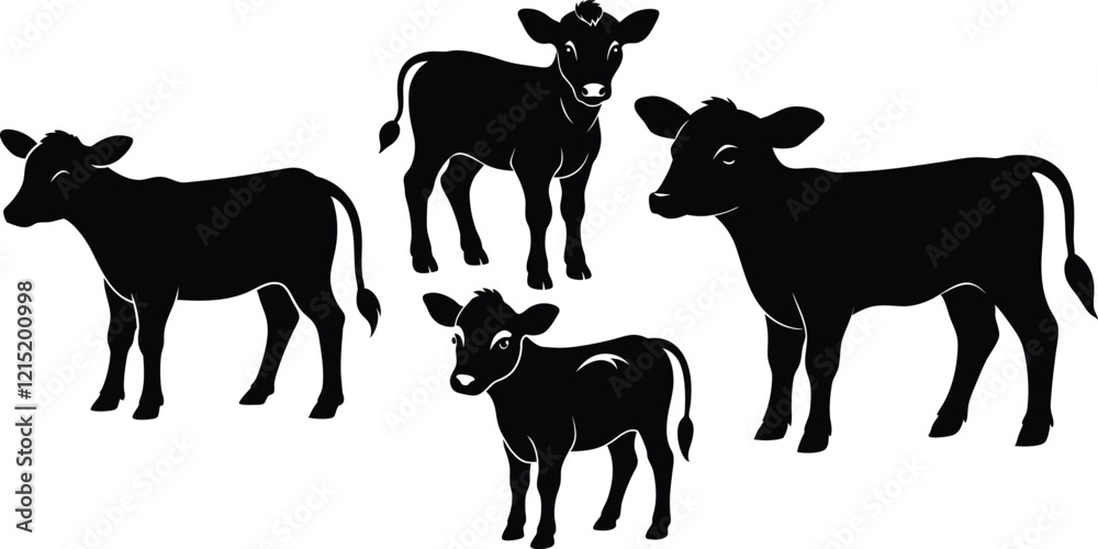 Obraz premium 4 cow baby silhouette with white background
