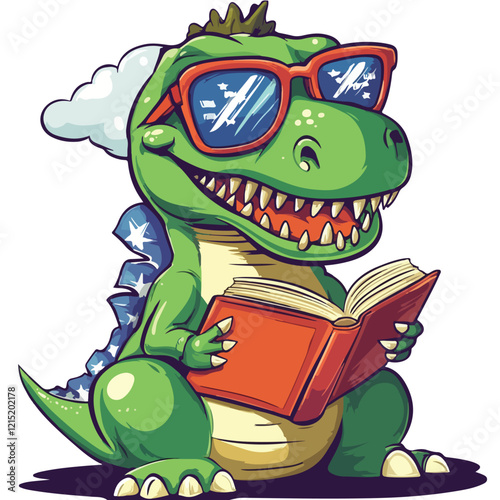 Cartoon crocodile is holding a book
