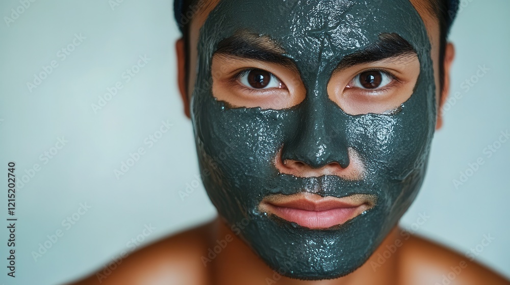Close-up Portrait of a Man with a Charcoal Face Mask Close-up Portrait of a Man with a Charcoal Face Mask