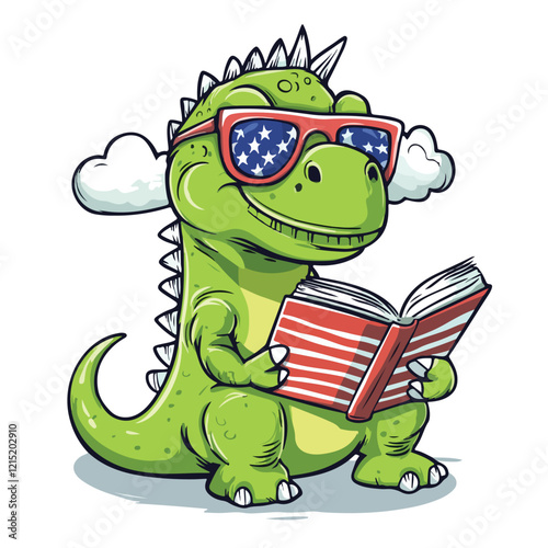 Cartoon crocodile is holding a book
