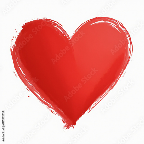 red heart made of wide strokes, painting, white background