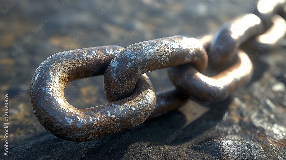Rusty Chain Links Resting On Dark Rock Surface Rusty Chain Links Resting On Dark Rock Surface