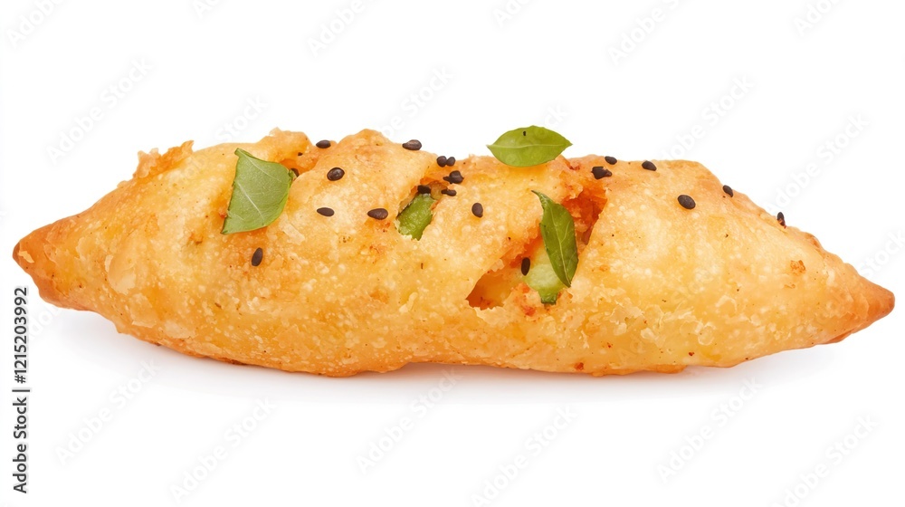 Delicious Fried Snack with Spices and Herbs on a White Background Delicious Fried Snack with Spices and Herbs on a White Background
