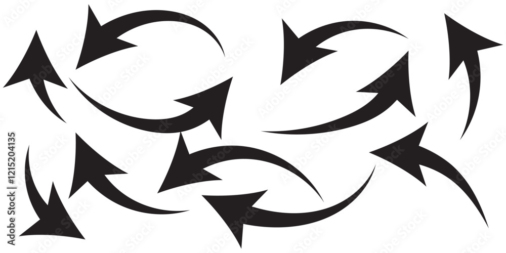 Black arrows set. Curved arrows. Arrow sign. Flat style icons.