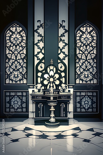 Elegant dark chapel interior with ornate altar and stained glass windows.