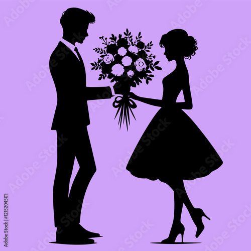 silhouette of bride and groom with flowers