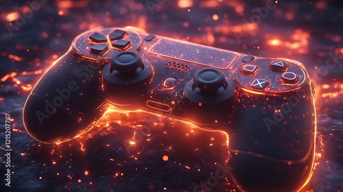 Fiery glowing game controller on embers.