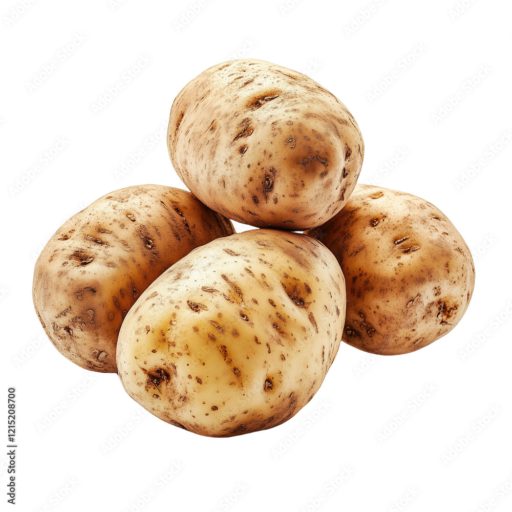 Fresh raw potatoes on white or transparent background close-up Fresh raw potatoes on white or transparent background close-up