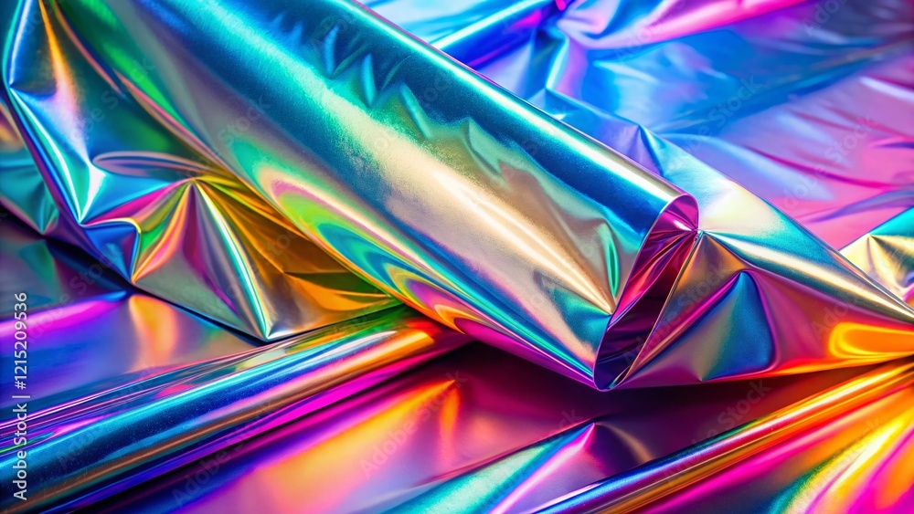 Fototapeta premium Pastel Neon Rainbow Holographic Foil Background: Iridescent Texture for Web Design & Presentations