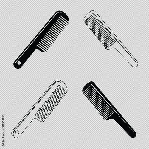 Barber comb vector set with clean silhouette and intricate line drawing styles. Perfect for salon branding, barbershop logos, and hairstyling materials