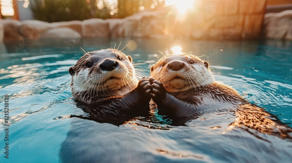 Fototapeta premium Otter Duo at Sunset