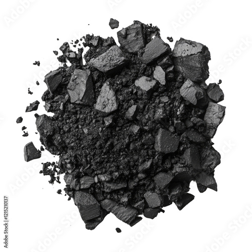 Pieces of black coal isolated on white or transparent background