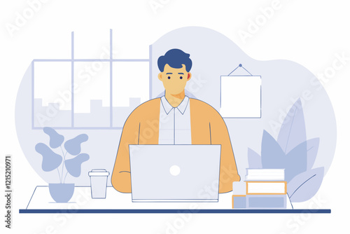 Obraz na płótnie business man working at laptop in the office, casual man, illustration, working people w salonie