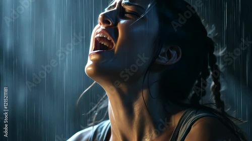 Crying Woman in the Rain Illustration