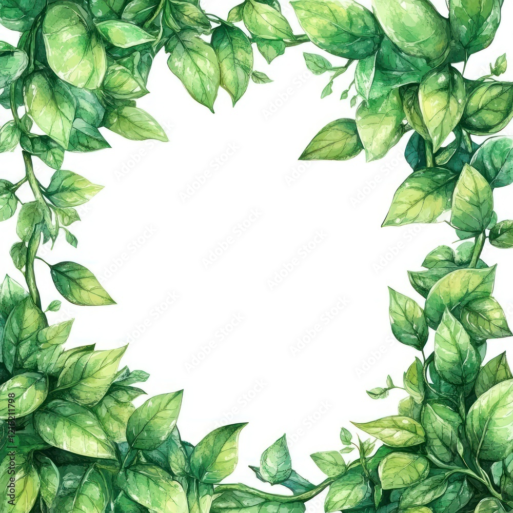 Fototapeta premium Lush Green Leaves Frame A White Background