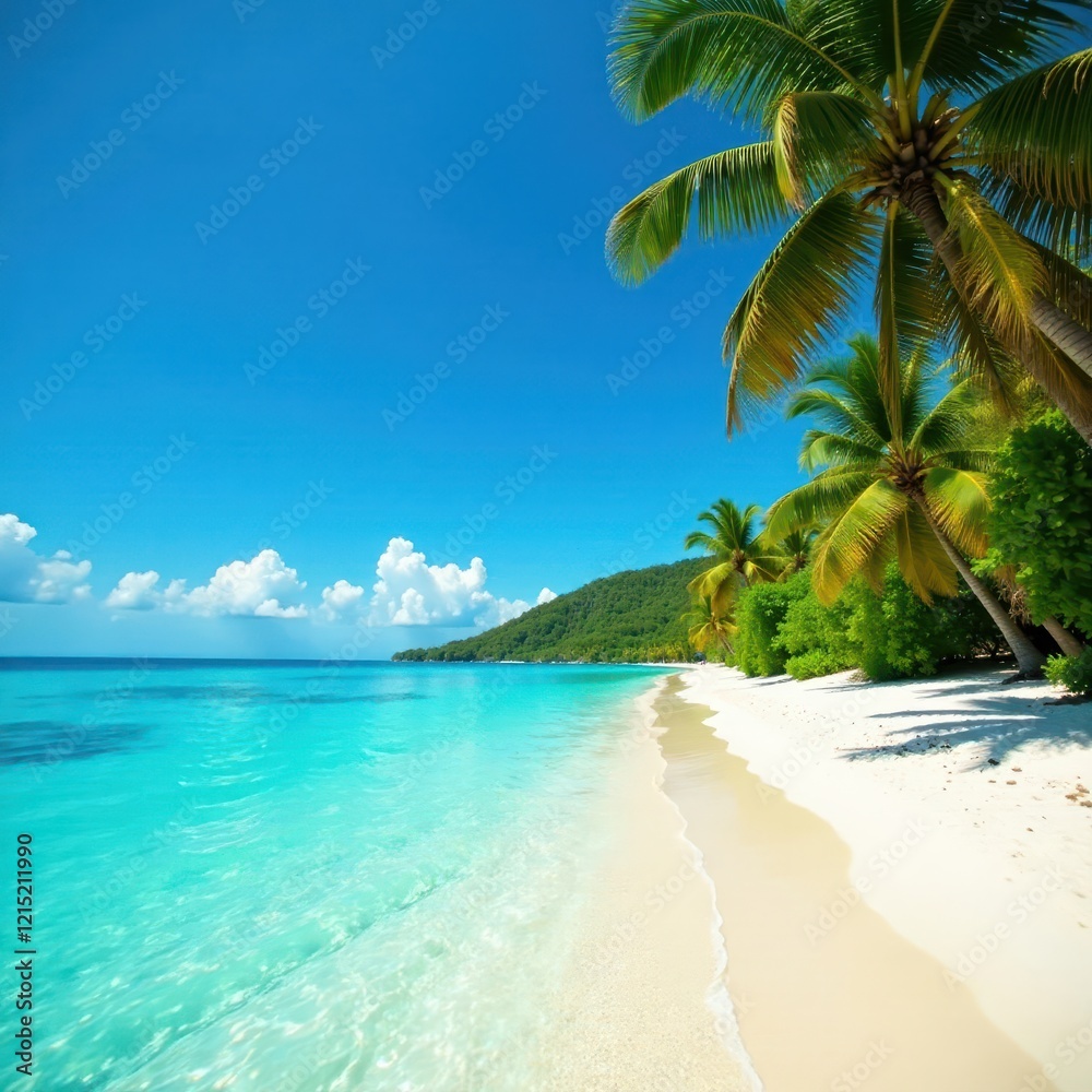 White sand beach, turquoise water, palm trees, untouched, vegetation, nature White sand beach, turquoise water, palm trees, untouched, vegetation, nature