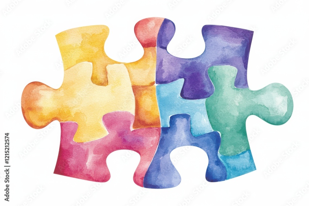 Obraz premium Watercolor puzzle pieces artistic display creative environment vibrant colors abstract concept, isolated on white background