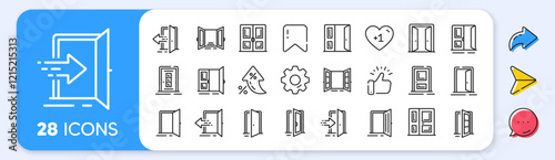 Entrance line icons. Interest rate, AI generate, Inflation icons. Open door, Building entry, Emergency exit. Closed doorway, Doorframe, House entrance outline icons. Vector