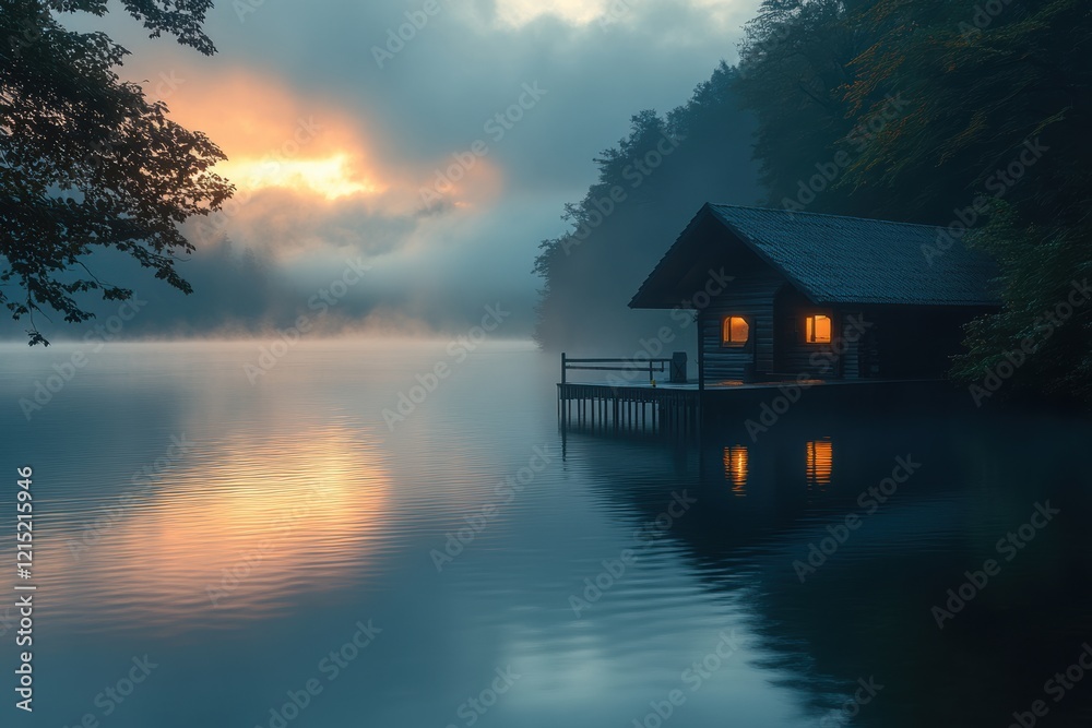 Fototapeta premium Nature Embraced by a Blanket of Mist