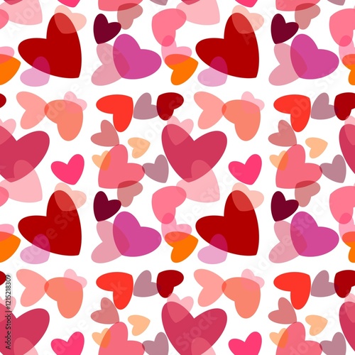 Hand drawn St.Valentines seamless pattern featuring hearts in a various colours