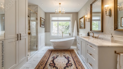 Elegant Master Bathroom Interior Design with Freestanding Tub and Marble Finishes