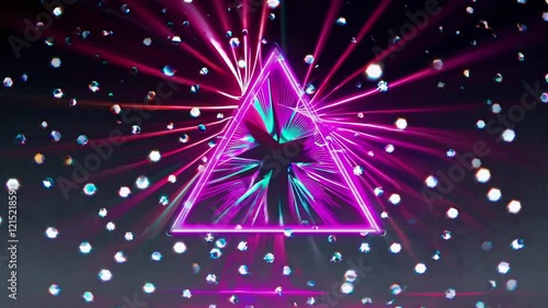 Pyramid of Lights with Holographic Projections at Electronic Music Performance, Cool Colors and Geometric Design