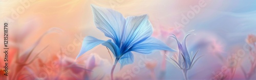 Blue beautiful flower on a beautiful toned blurred background, border. Delicate floral background, selective soft focus.