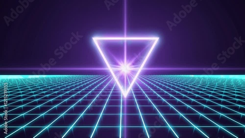 Cyberpunk Grid Artwork, Geometric Hexapiramid on Retro Video Game Background, for Digital Art Collections or Cryptocurrency Promotion