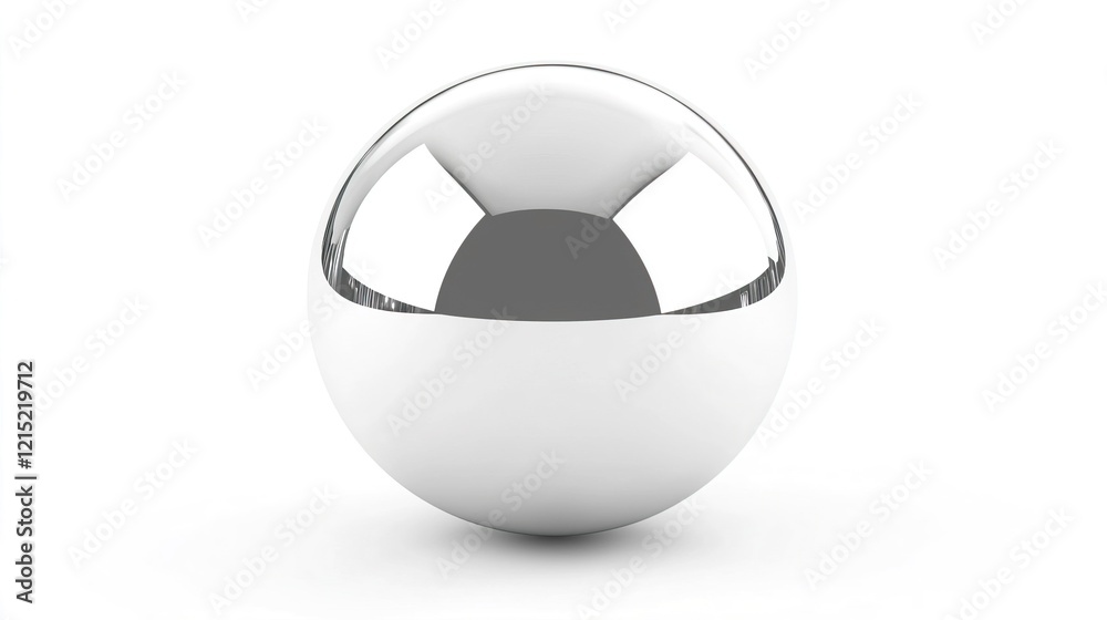 Reflective Silver Sphere on White Background with Soft Shadows Reflective Silver Sphere on White Background with Soft Shadows