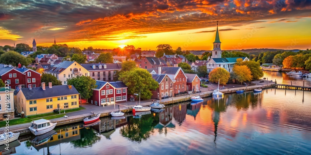Portsmouth, NH Townscape: Charming New England Coastal Cityscape at Sunset