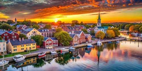 Obraz na płótnie Portsmouth, NH Townscape: Charming New England Coastal Cityscape at Sunset w salonie