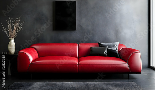 red sofa with gray background