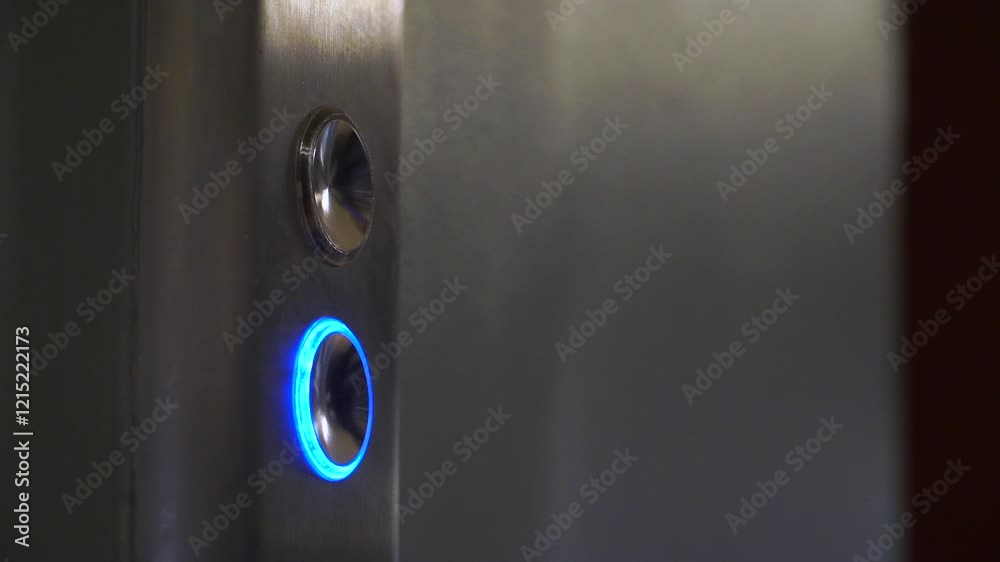 Presionando botón con luz azul en plano detalle
