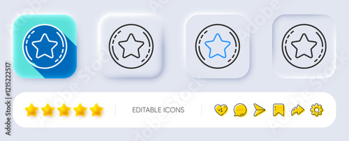 Loyalty star line icon. Neumorphic, Flat shadow, 3d buttons. Bonus points. Discount program symbol. Line loyalty star icon. Social media icons. Vector