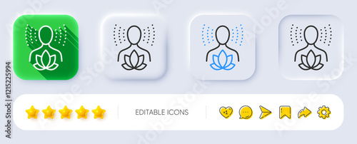 Yoga balance line icon. Neumorphic, Flat shadow, 3d buttons. Meditation lotus sign. Relax body and mind symbol. Line yoga balance icon. Social media icons. Vector