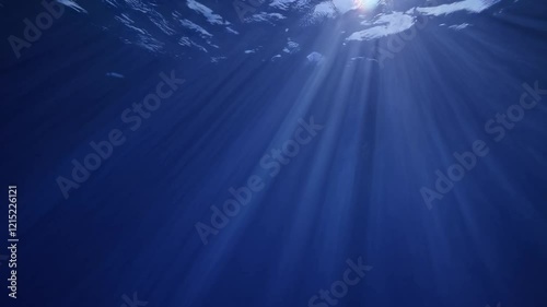 Underwater Composite, Deep Blue Ocean Depth vs Sunlight Rays, Indistinct Setting for Artistic Expression or Educational Demonstration