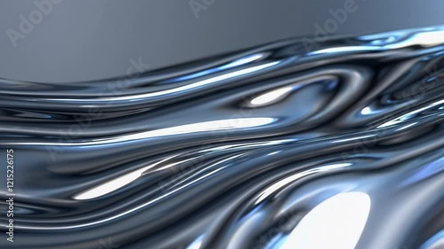 Flowing Liquid Abstract Art, Iridescent Metallic Texture with Waves and Reflections, Crystalline Effect, Dark to Medium Color Palette